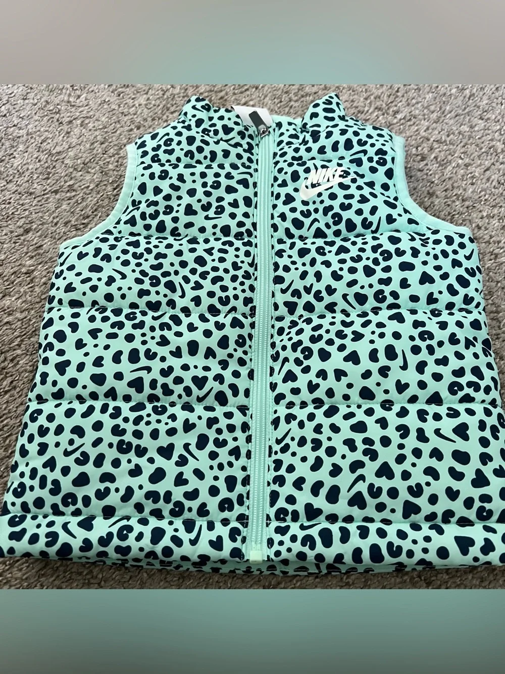 Nike Mint Teal Leopard Print Puffer Vest Size 2